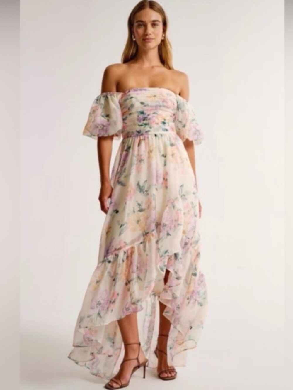 Abercrombie & Fitch Emerson Drama Maxi Dress Off-The-Shoulder Floral Ruffle SP